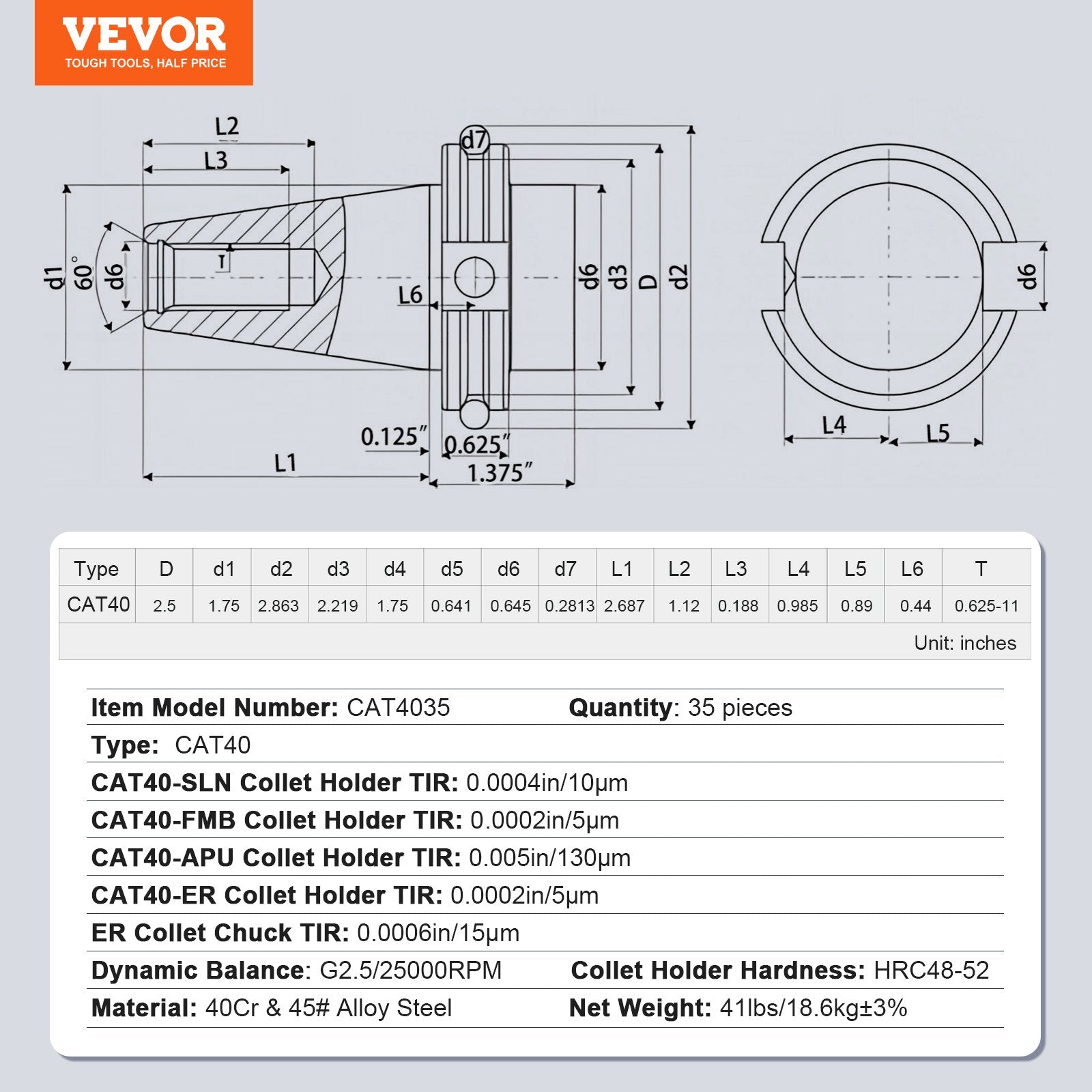 Įrankių laikiklių ir įvorių rinkinys VEVOR CAT4035, 35 dalių
