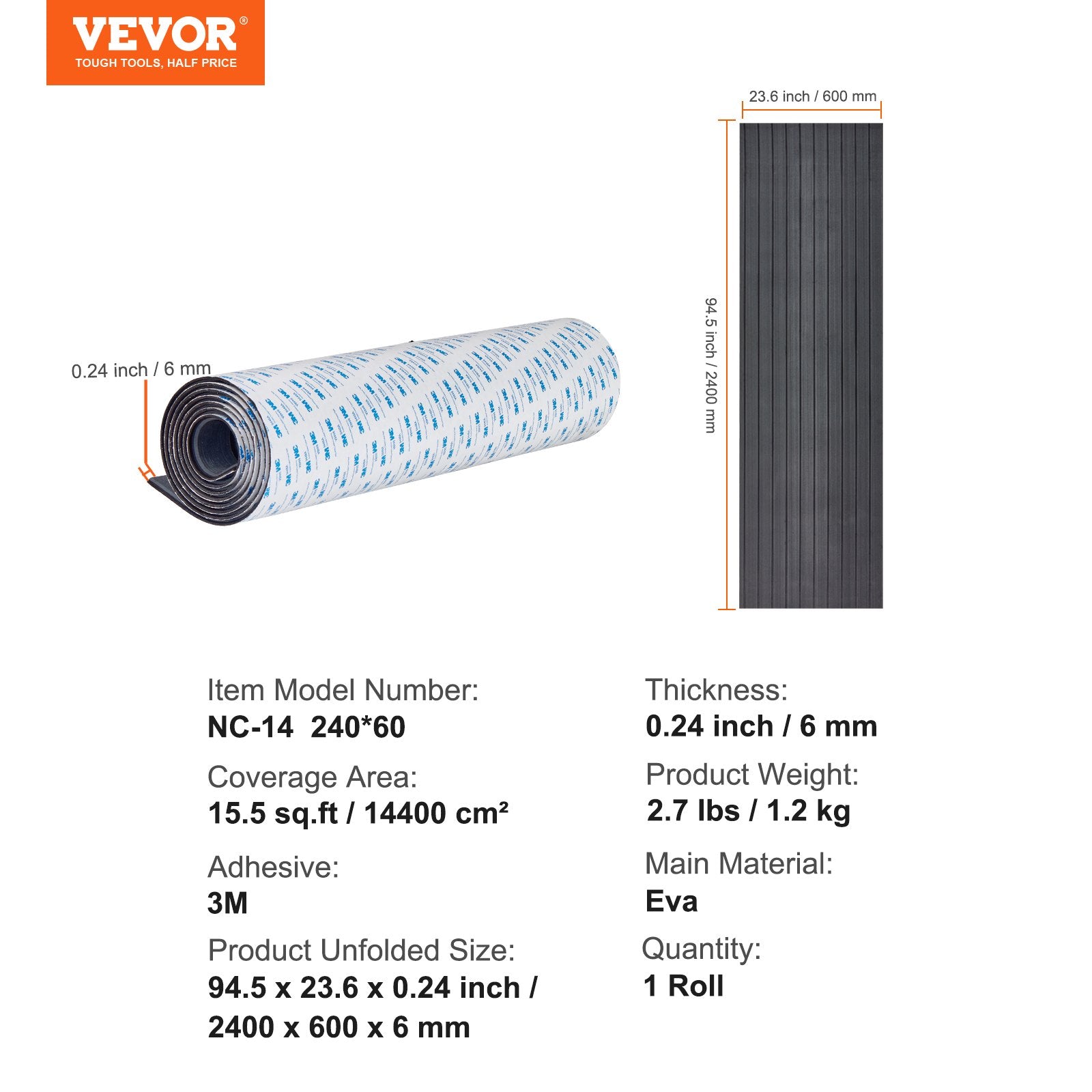 Laivo denio danga VEVOR NC-14, 240 x 60 cm