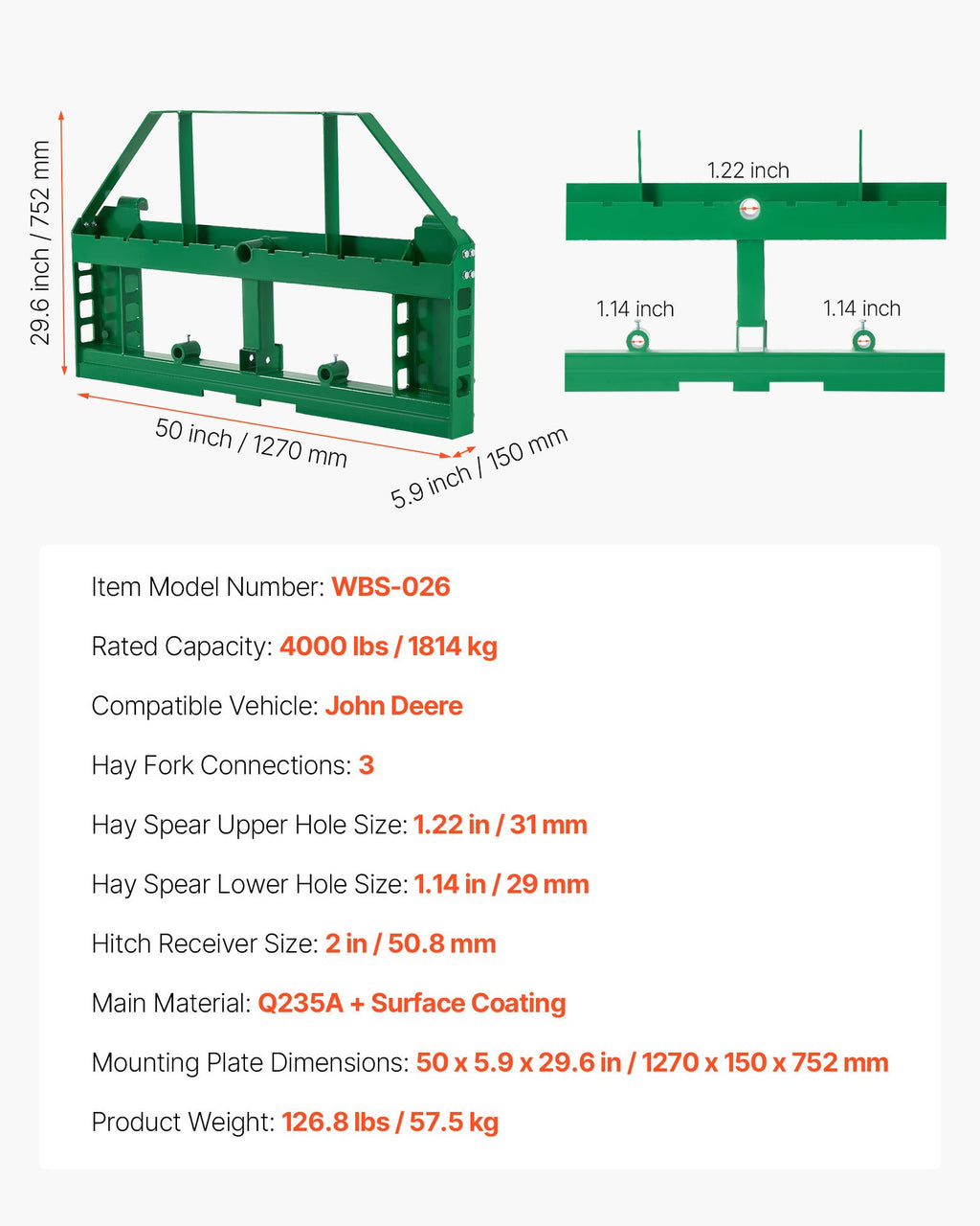 Paletinių šakių rėmas VEVOR WBS-026, 1814 kg keliamoji galia