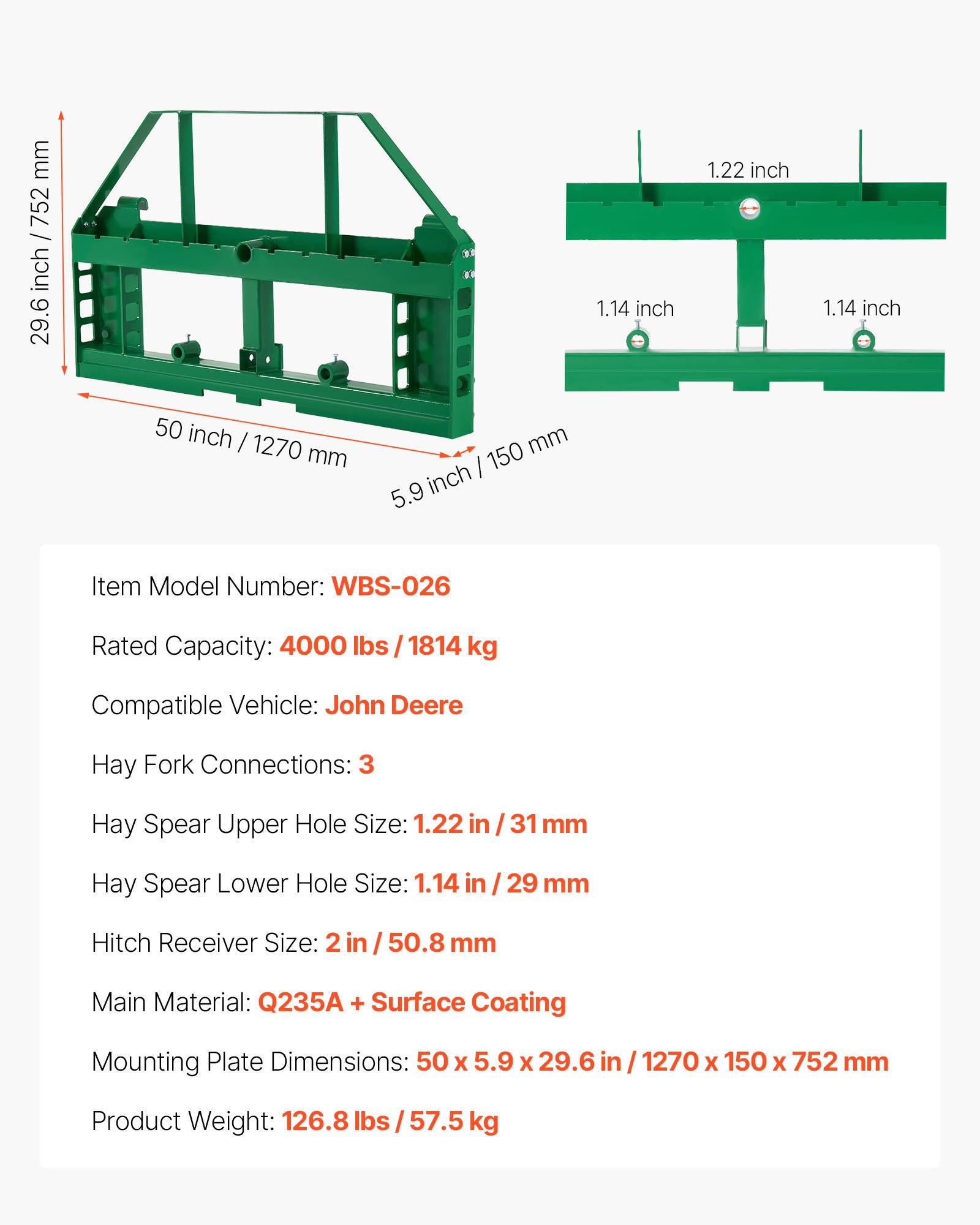 Paletinių šakių rėmas VEVOR WBS-026, 1814 kg keliamoji galia