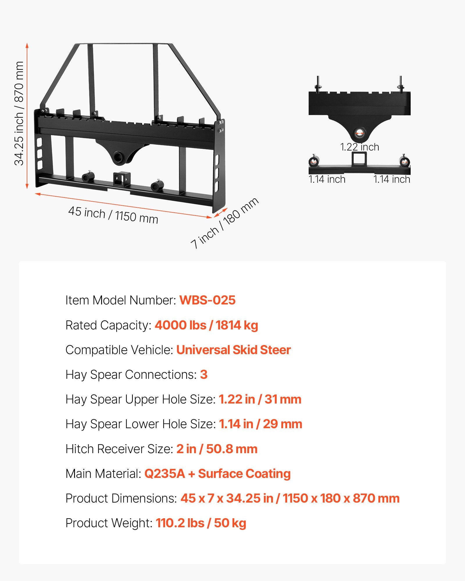Padėklų šakių rėmas VEVOR WBS-025, 1814 kg keliamoji galia