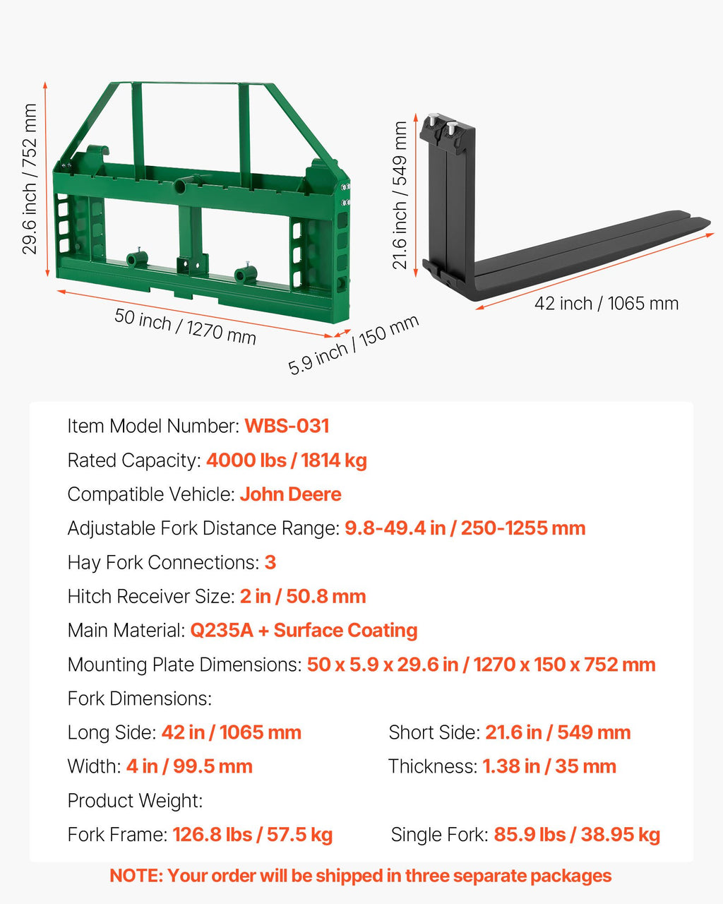 Palečių šakės VEVOR WBS-031, 1814 kg keliamoji galia