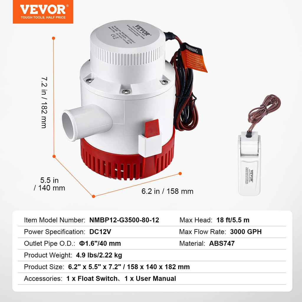Triumo siurblys VEVOR NMBP12-G3500-80-12, 3000 GPH