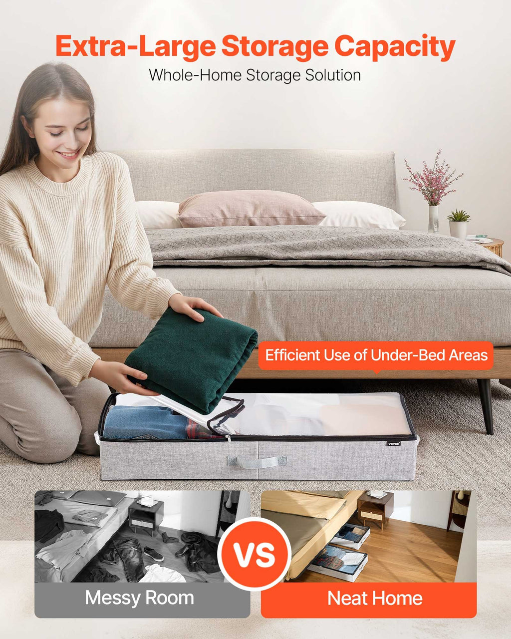 Daiktų laikymo dėžės po lova VEVOR NUS-02, 45 l, 2 vnt.