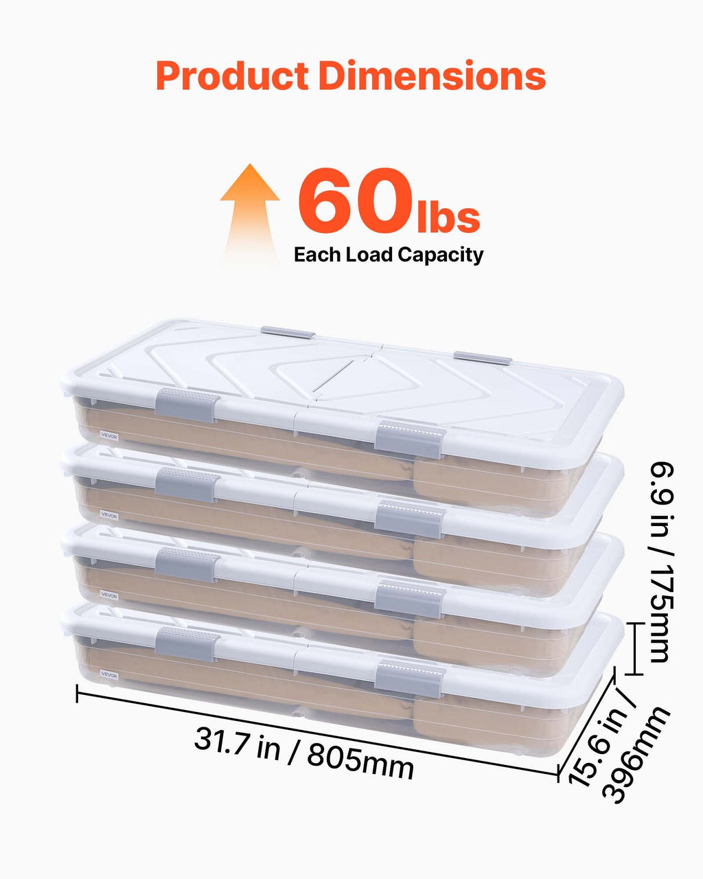 Lovos dėžės su ratukais VEVOR 3006, 805 x 396 x 175 mm