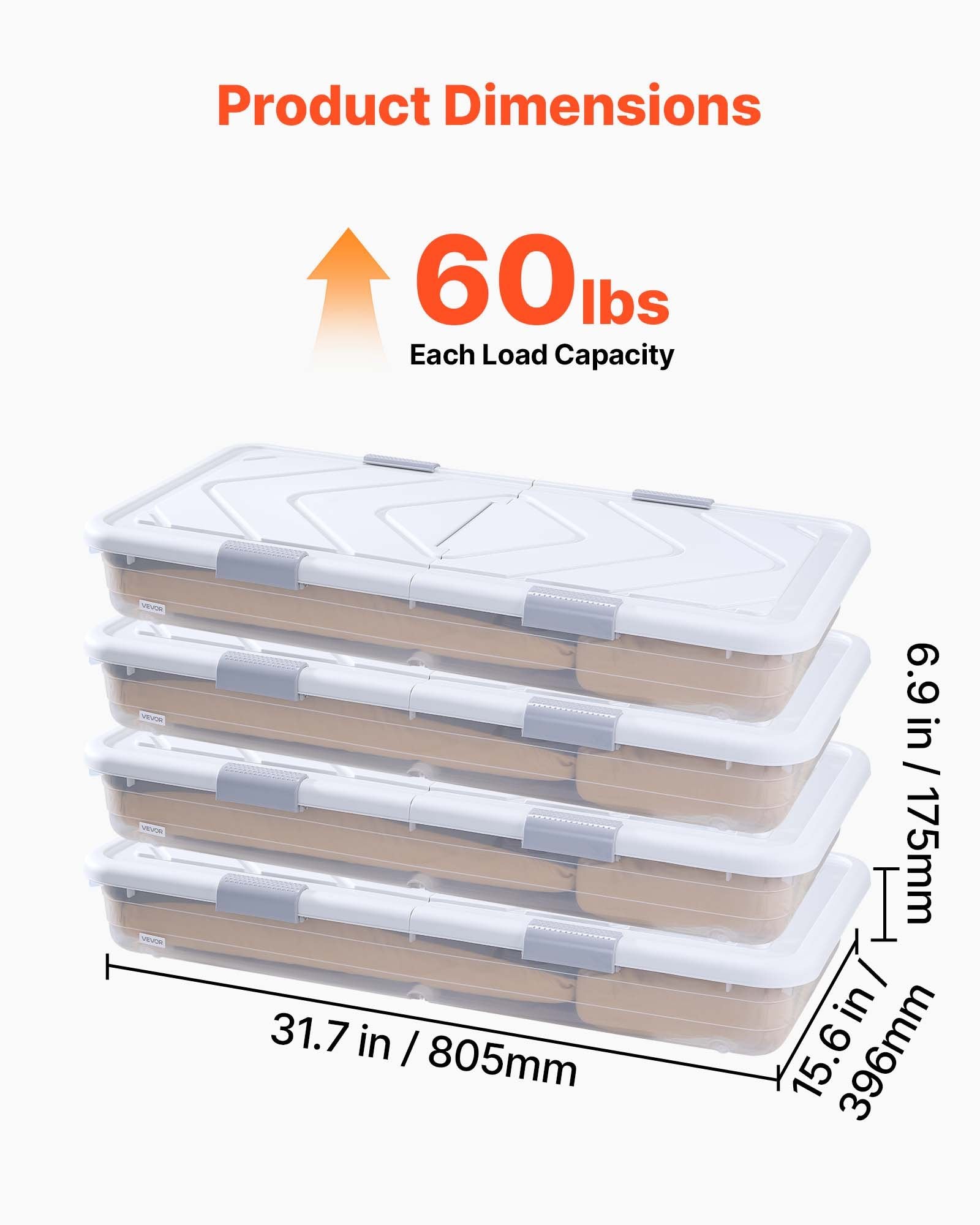 Lovos dėžės su ratukais VEVOR 3006, 805 x 396 x 175 mm