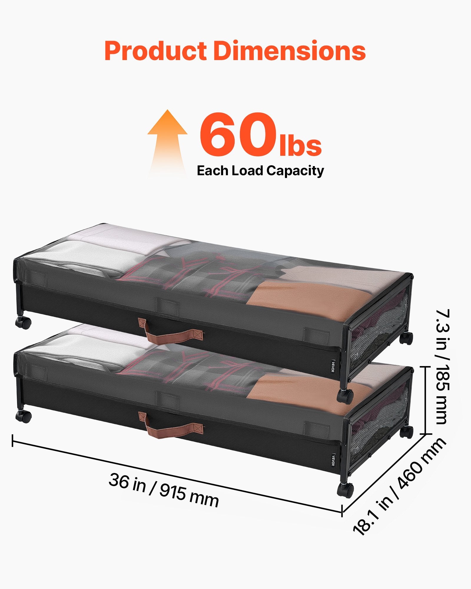 Patalynės dėžės po lova VEVOR TBCD-1001, 2 vnt.