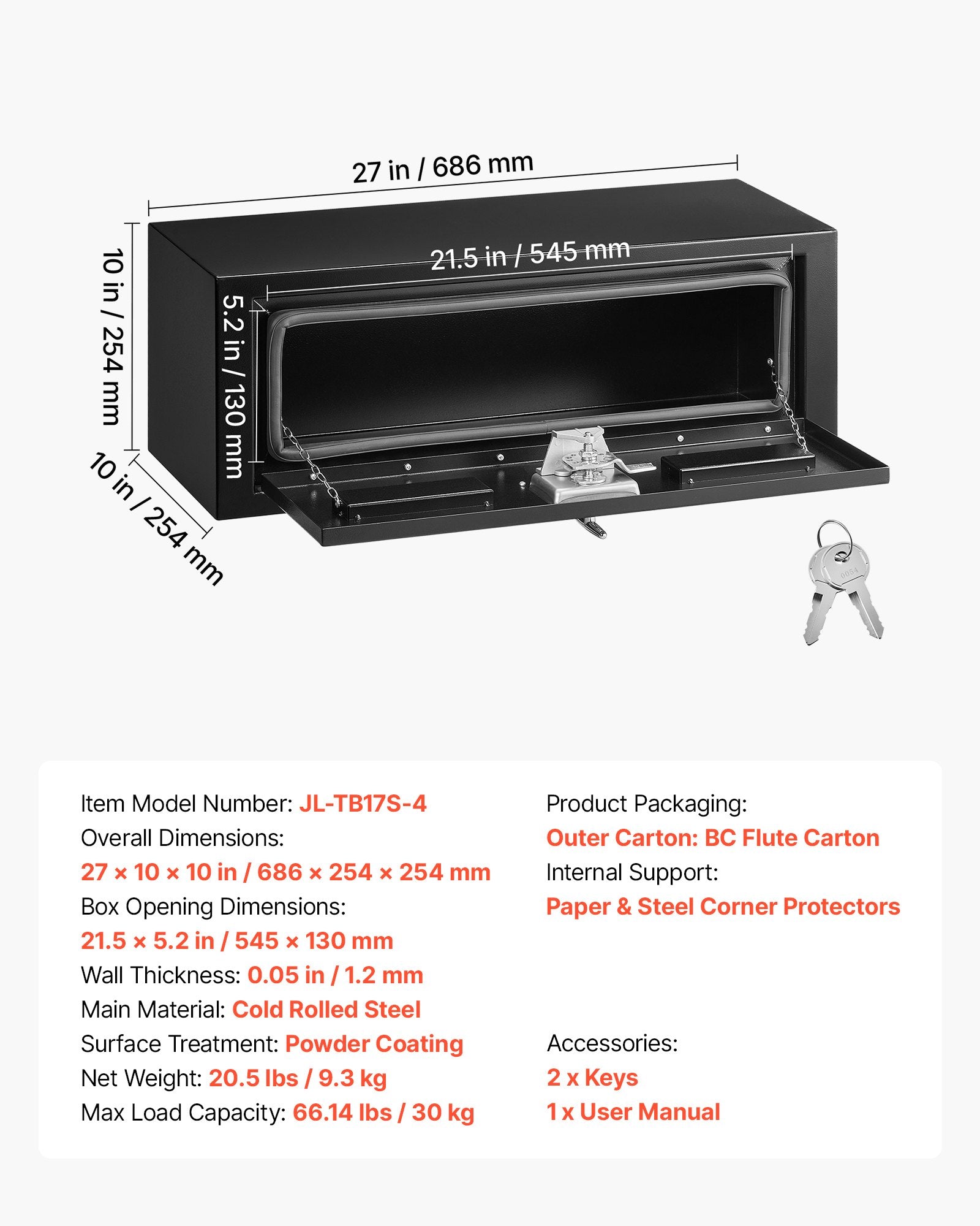 Sunkvežimio įrankių dėžė VEVOR JL-TB17S-4, 686 x 254 x 254 mm