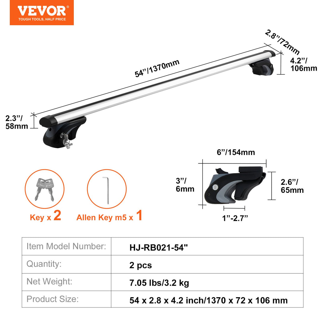 Universalūs stogo bagažinės skersiniai VEVOR HJ-RB021-54", 137,2 cm