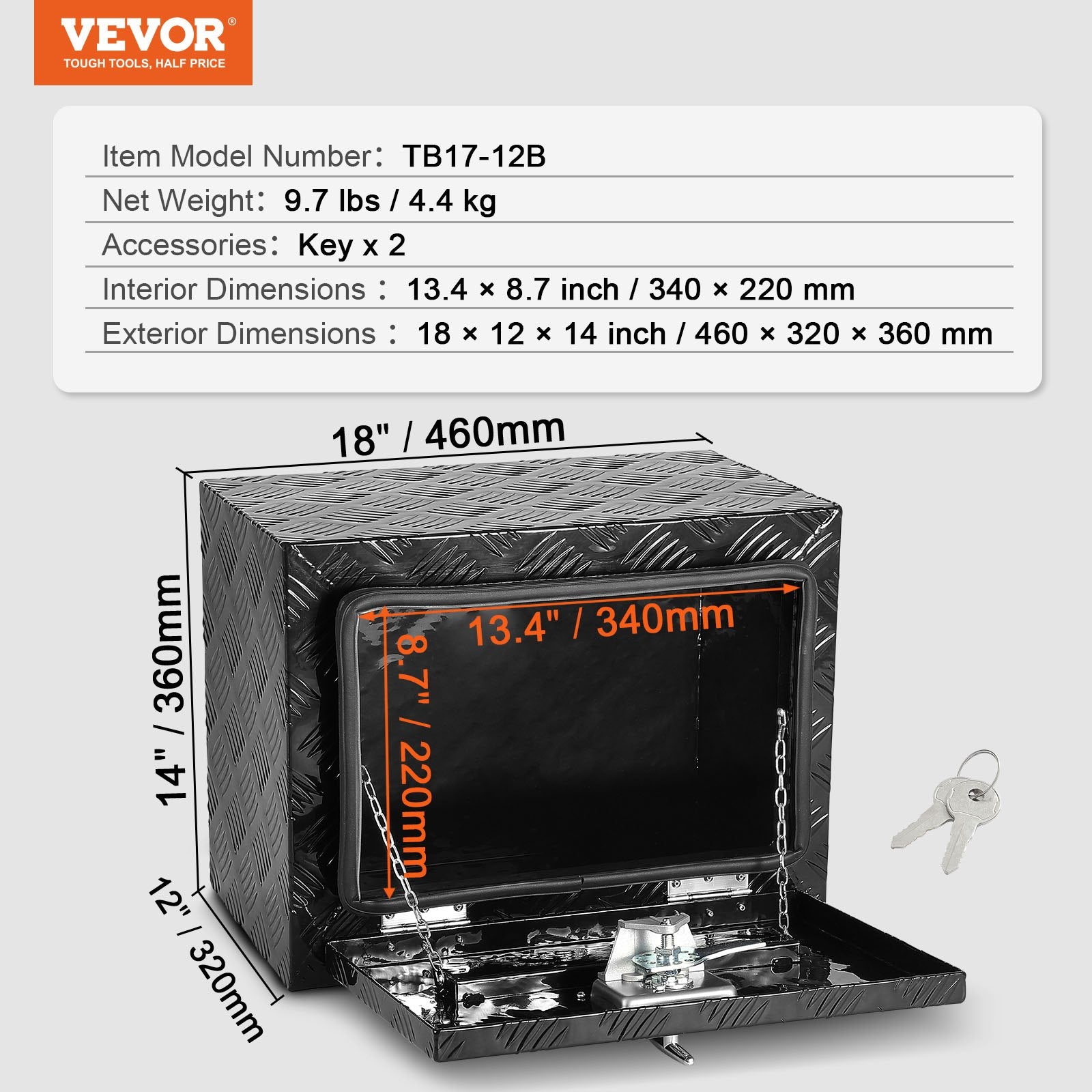 Sunkvežimio įrankių dėžė VEVOR TB17-12B, 46x32x36 cm