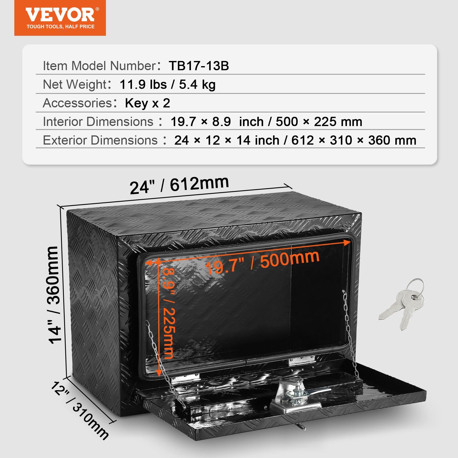Sunkvežimio įrankių dėžė VEVOR TB17-13B, 612 x 310 x 360 mm
