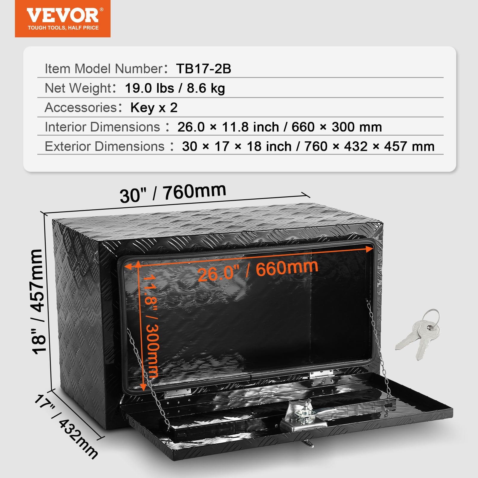 Sunkvežimio įrankių dėžė VEVOR TB17-2B, 760 x 432 x 457 mm