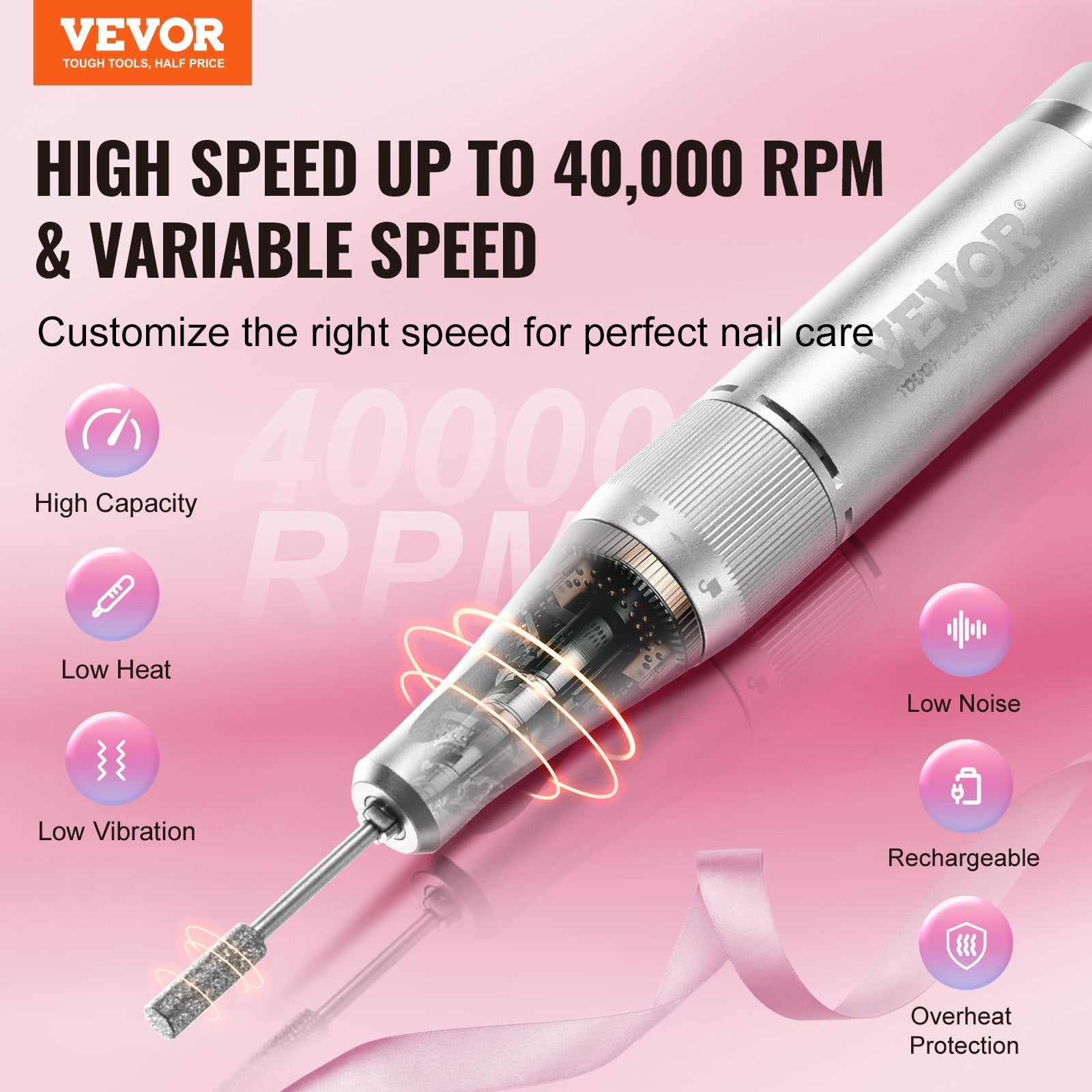 Elektrinė nagų dildė VEVOR UV-401, 40 000 sūk./min.