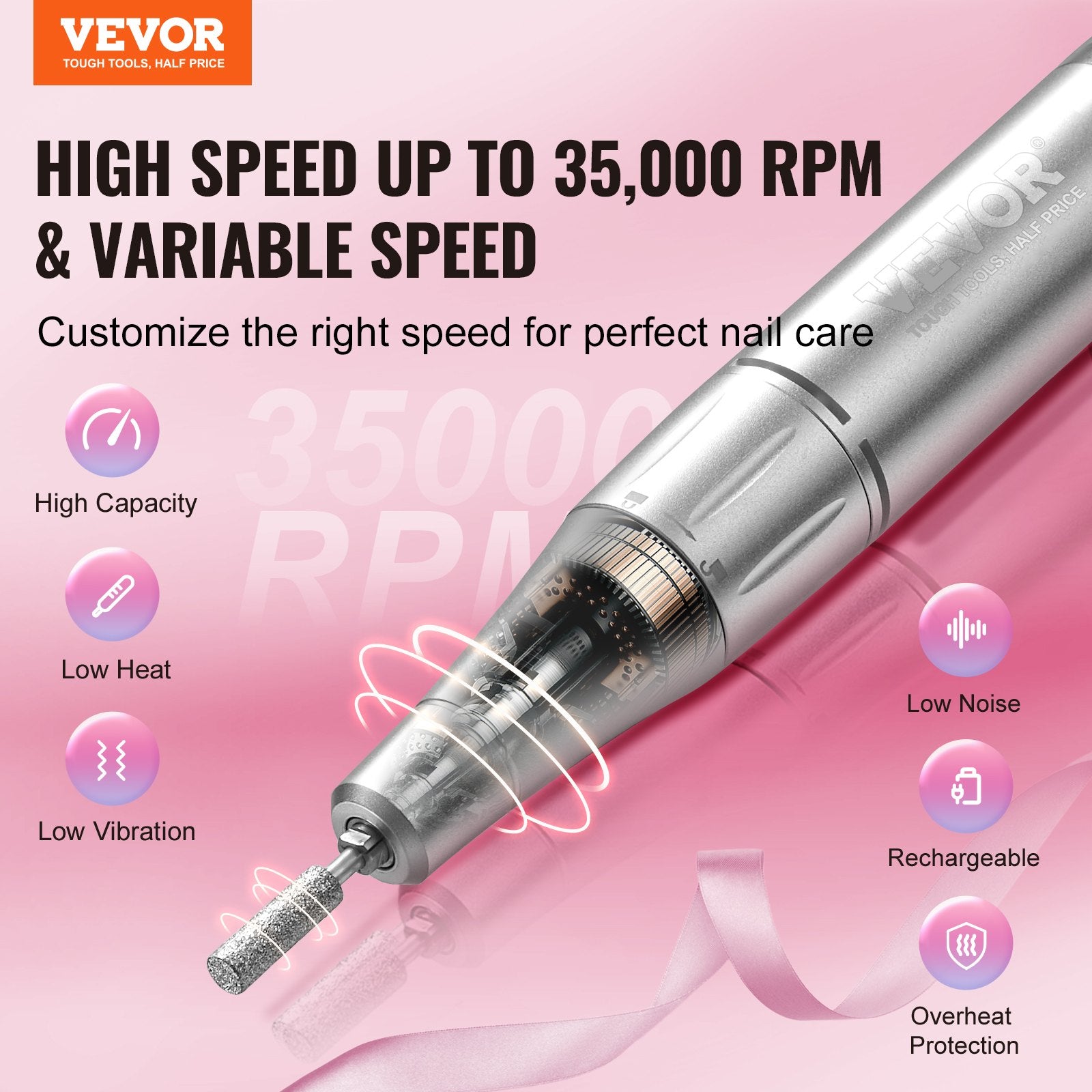 Elektrinė nagų dildė VEVOR UV-312, 35 000 aps./min.