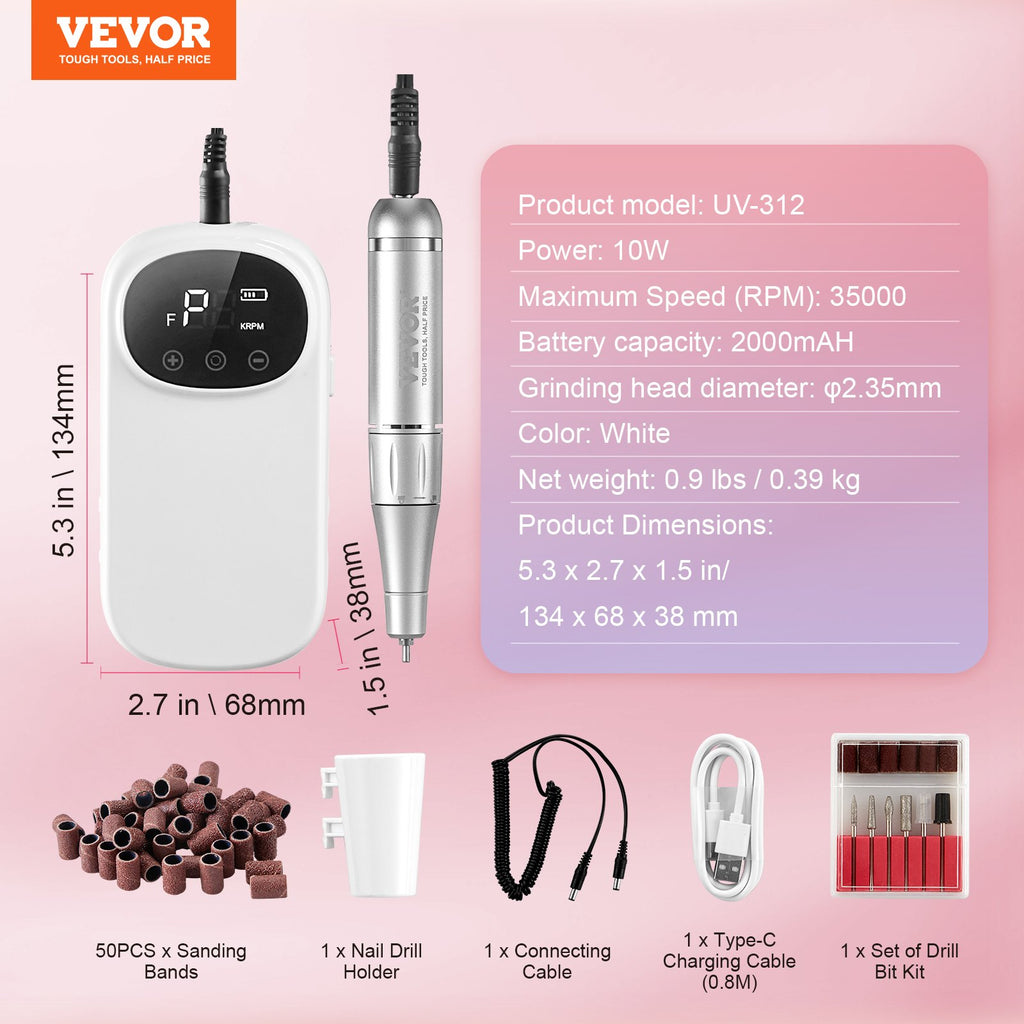 Elektrinė nagų dildė VEVOR UV-312, 35 000 aps./min.