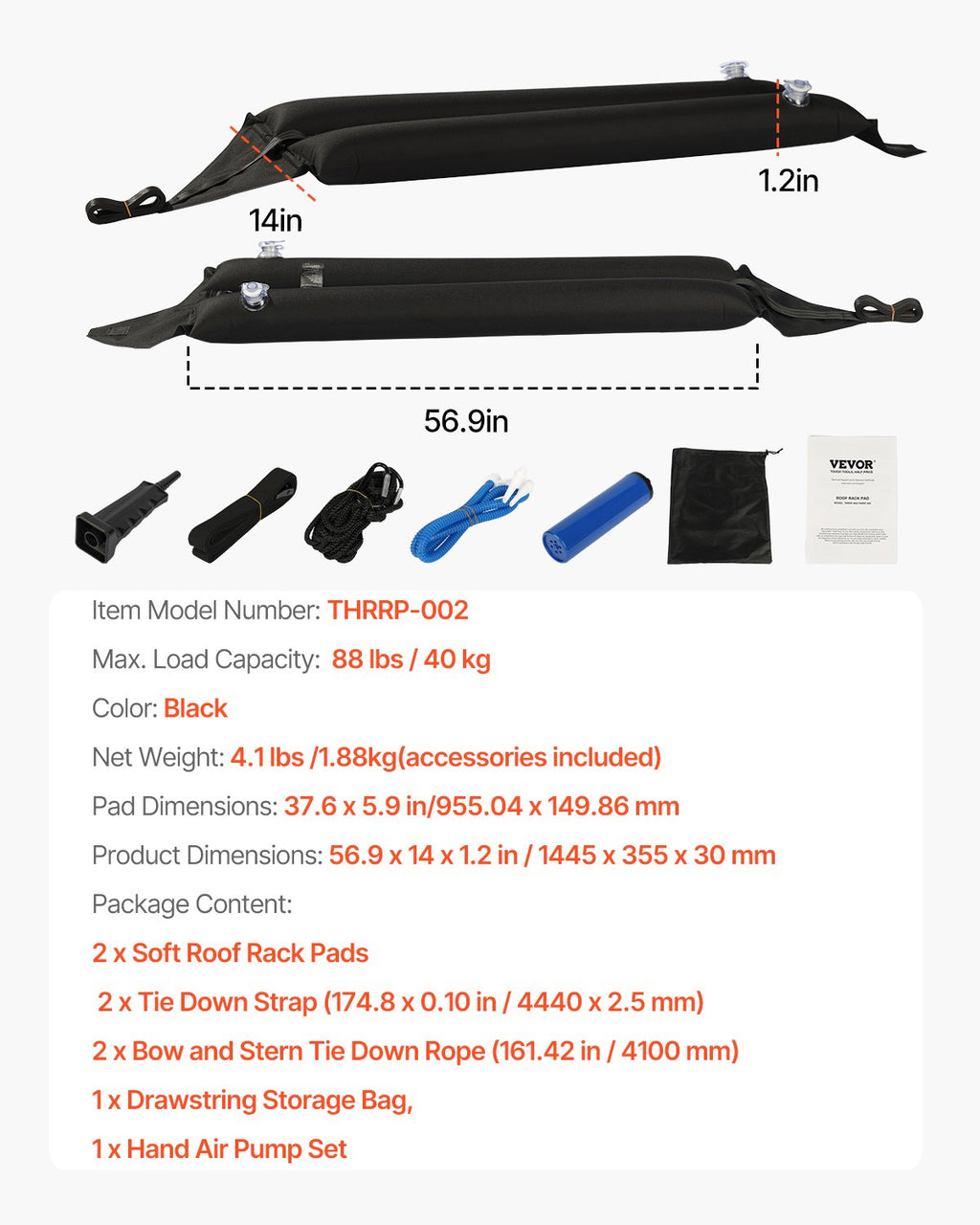 Pripučiama stogo bagažinė VEVOR THRRP-002, 40 kg keliamoji galia