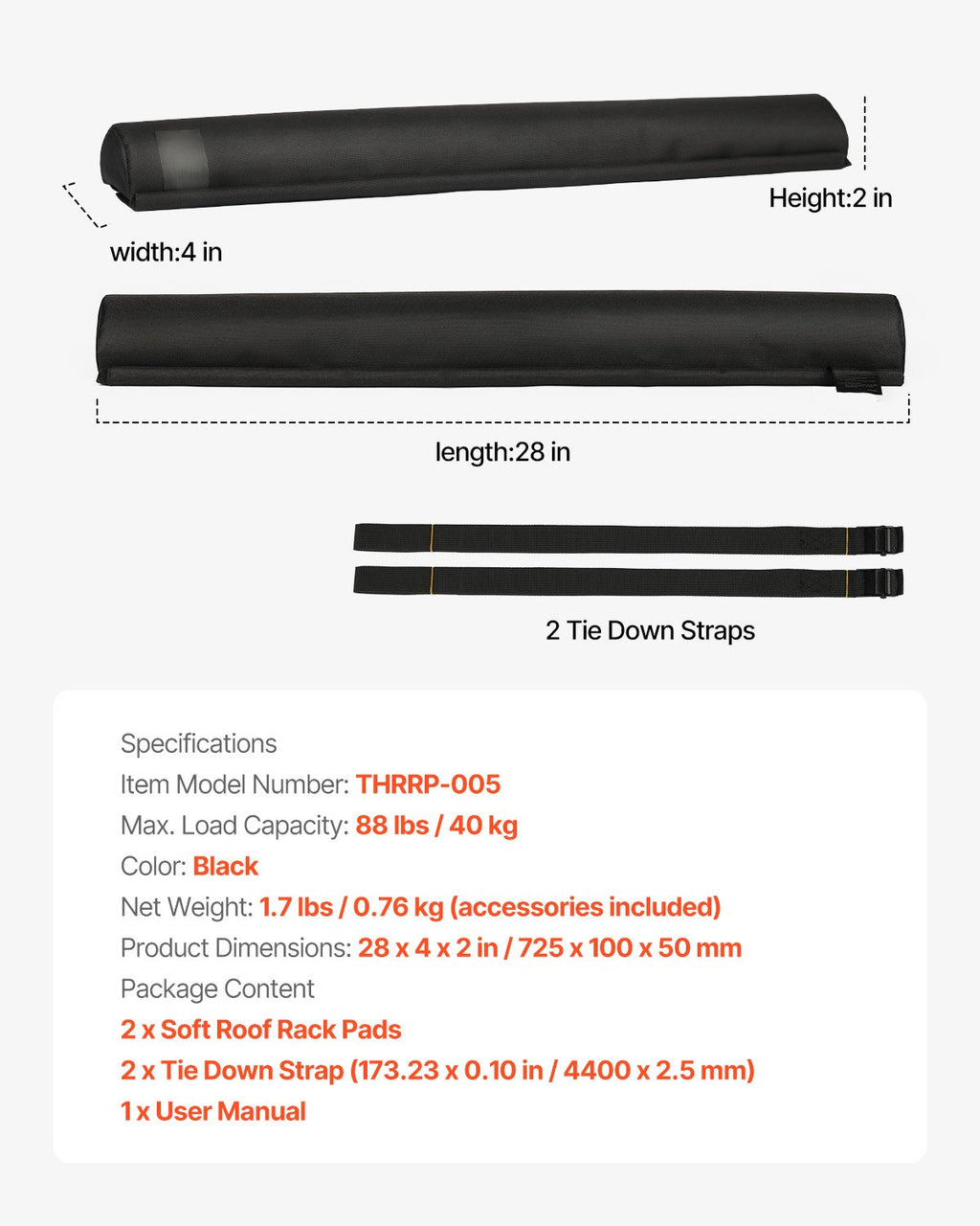 Minkštos stogo bagažinės apsaugos VEVOR THRRP-005, 71 cm ilgio