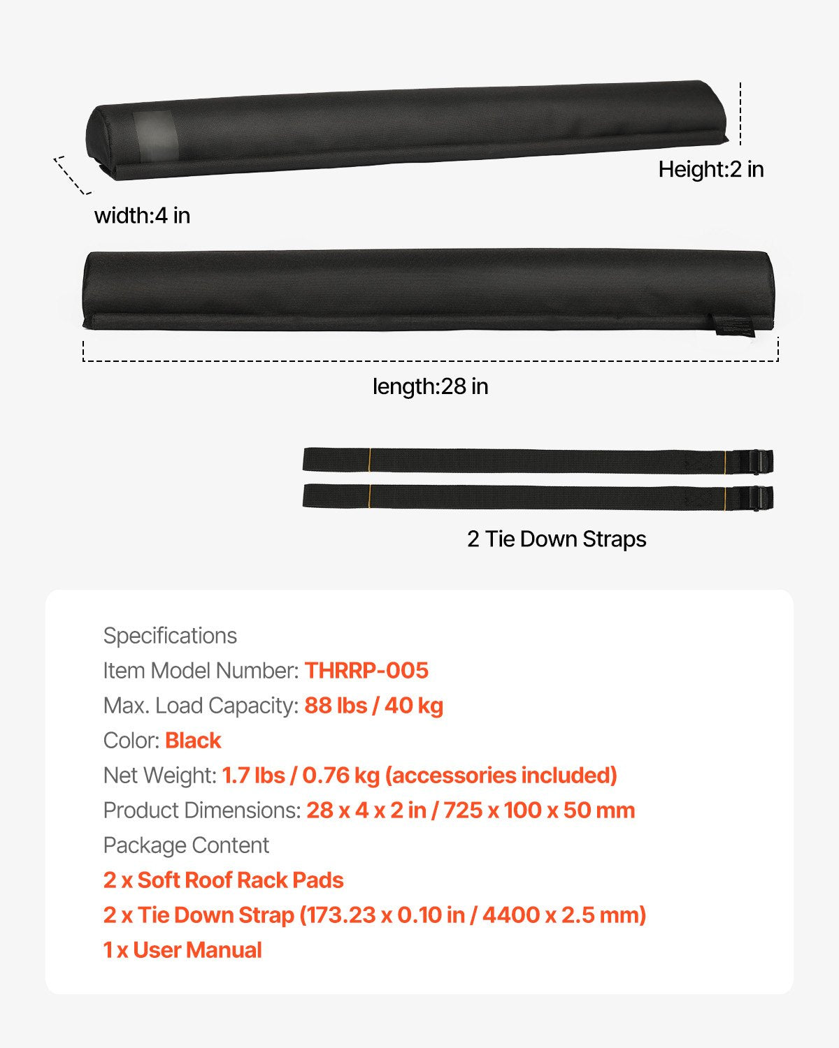 Minkštos stogo bagažinės apsaugos VEVOR THRRP-005, 71 cm ilgio