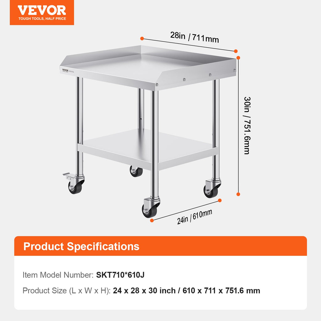 Nerūdijančio plieno darbo stalas VEVOR SKT710*610J, 61x71,1 cm