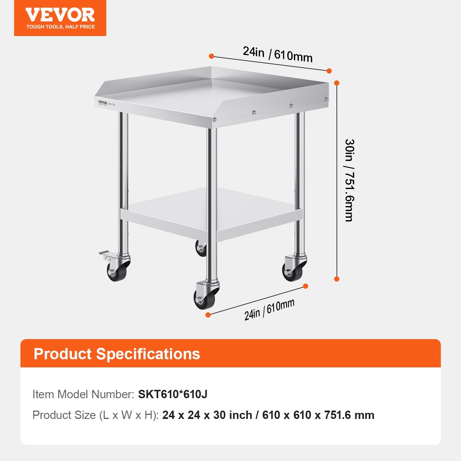 Nerūdijančio plieno darbo stalas VEVOR SKT610*610J, 61x61 cm