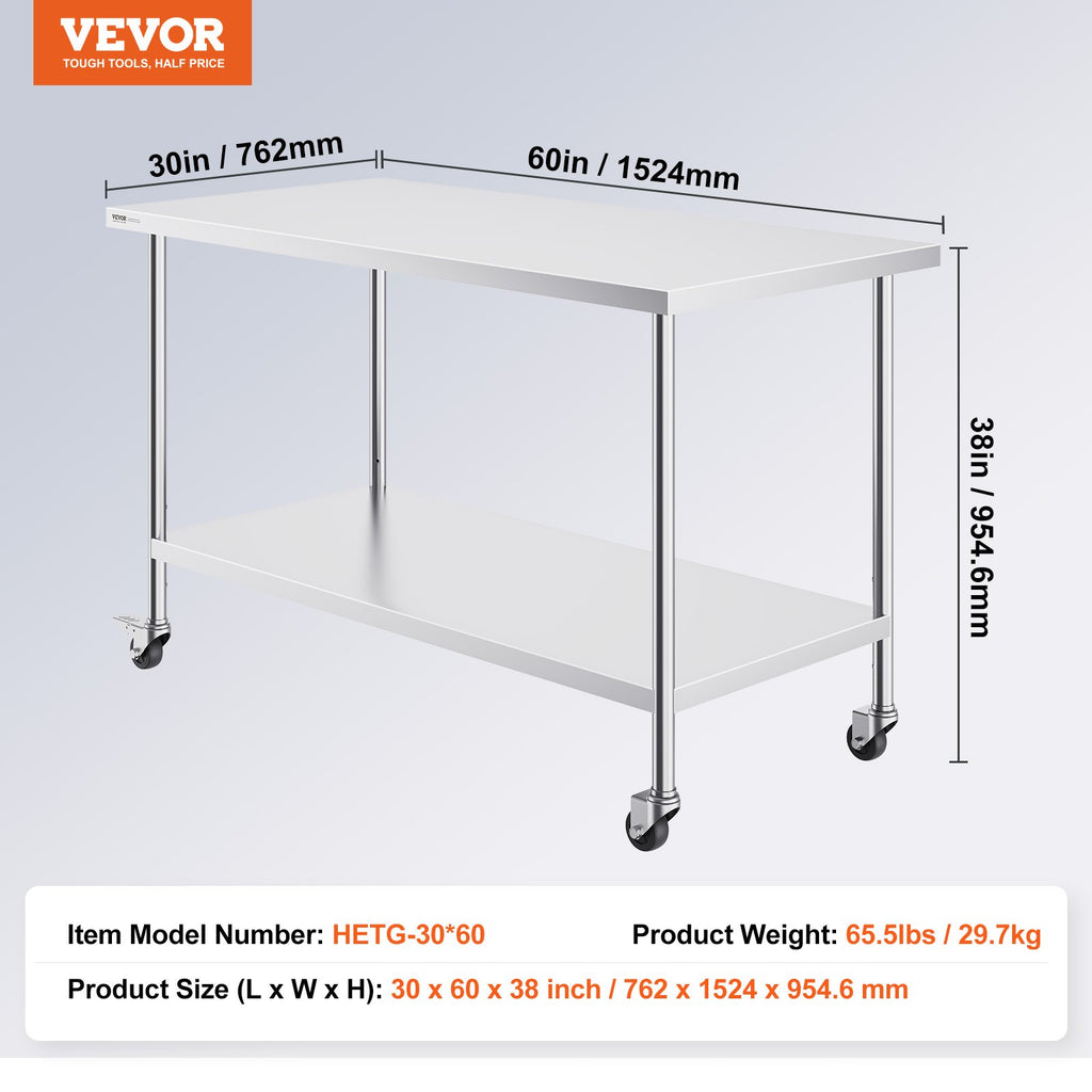 Nerūdijančio plieno darbo stalas VEVOR HETG-30*60, 762 x 1524 mm