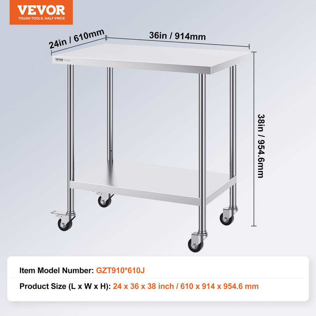 Nerūdijančio plieno darbo stalas VEVOR GZT910*610J, 610 x 914 mm