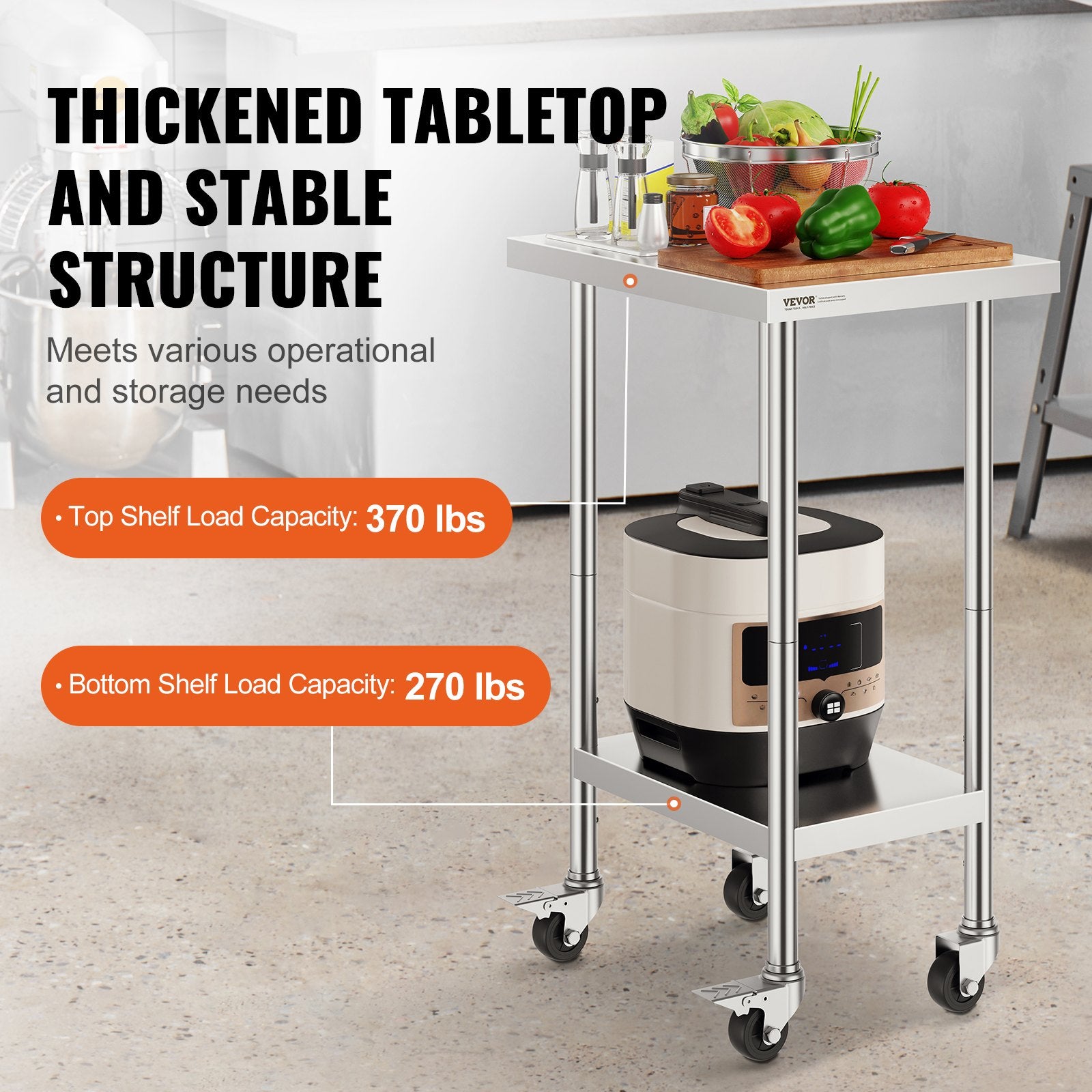Nerūdijančio plieno darbo stalas VEVOR HETG-24*18, 610 x 457 mm
