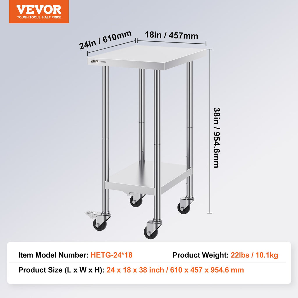Nerūdijančio plieno darbo stalas VEVOR HETG-24*18, 610 x 457 mm