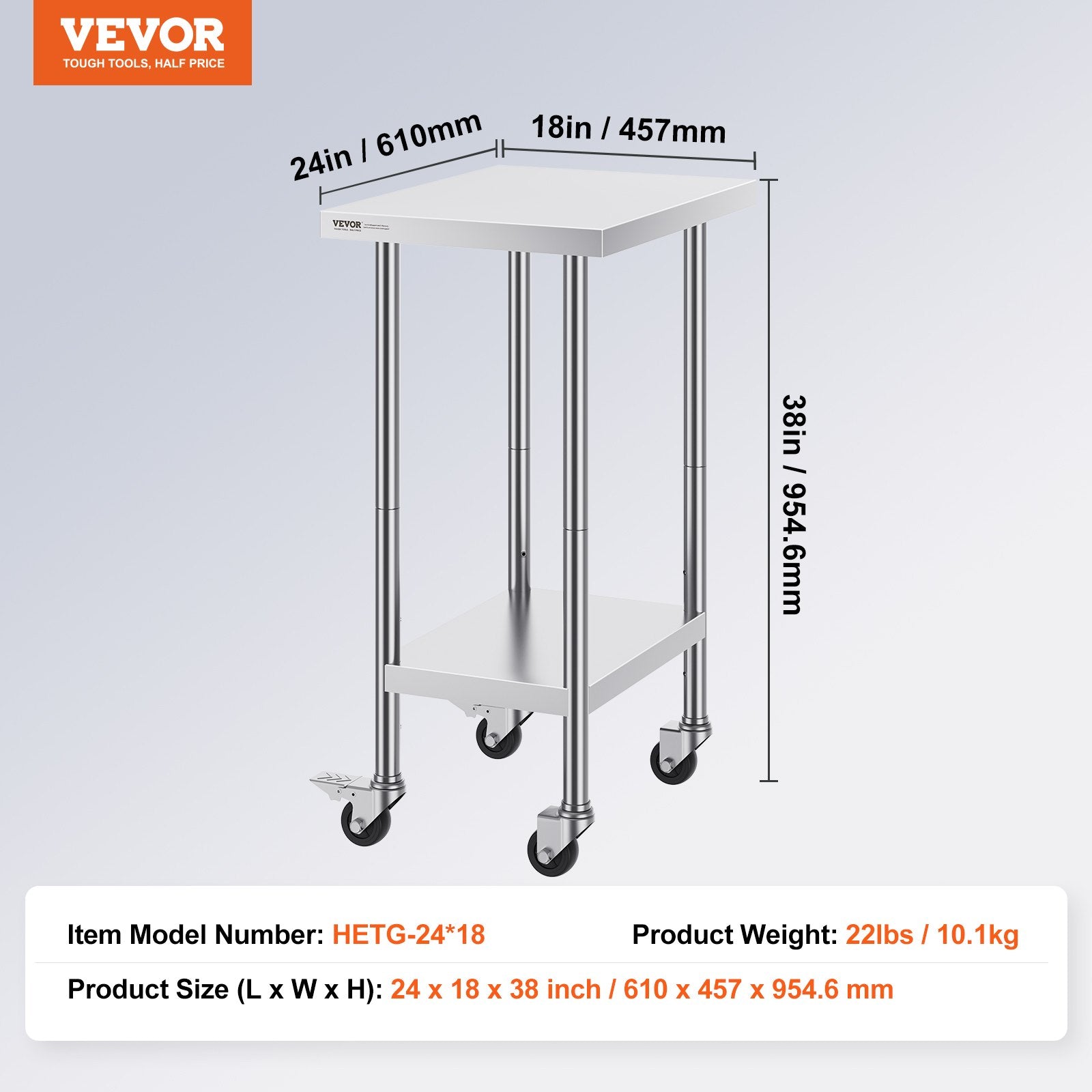Nerūdijančio plieno darbo stalas VEVOR HETG-24*18, 610 x 457 mm