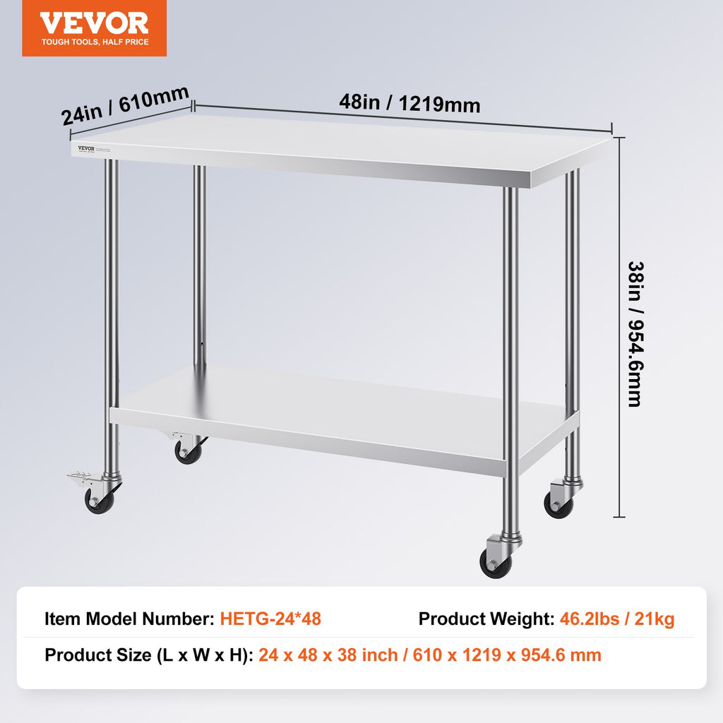 Nerūdijančio plieno darbo stalas VEVOR HETG-24*48, 610 x 1219 mm
