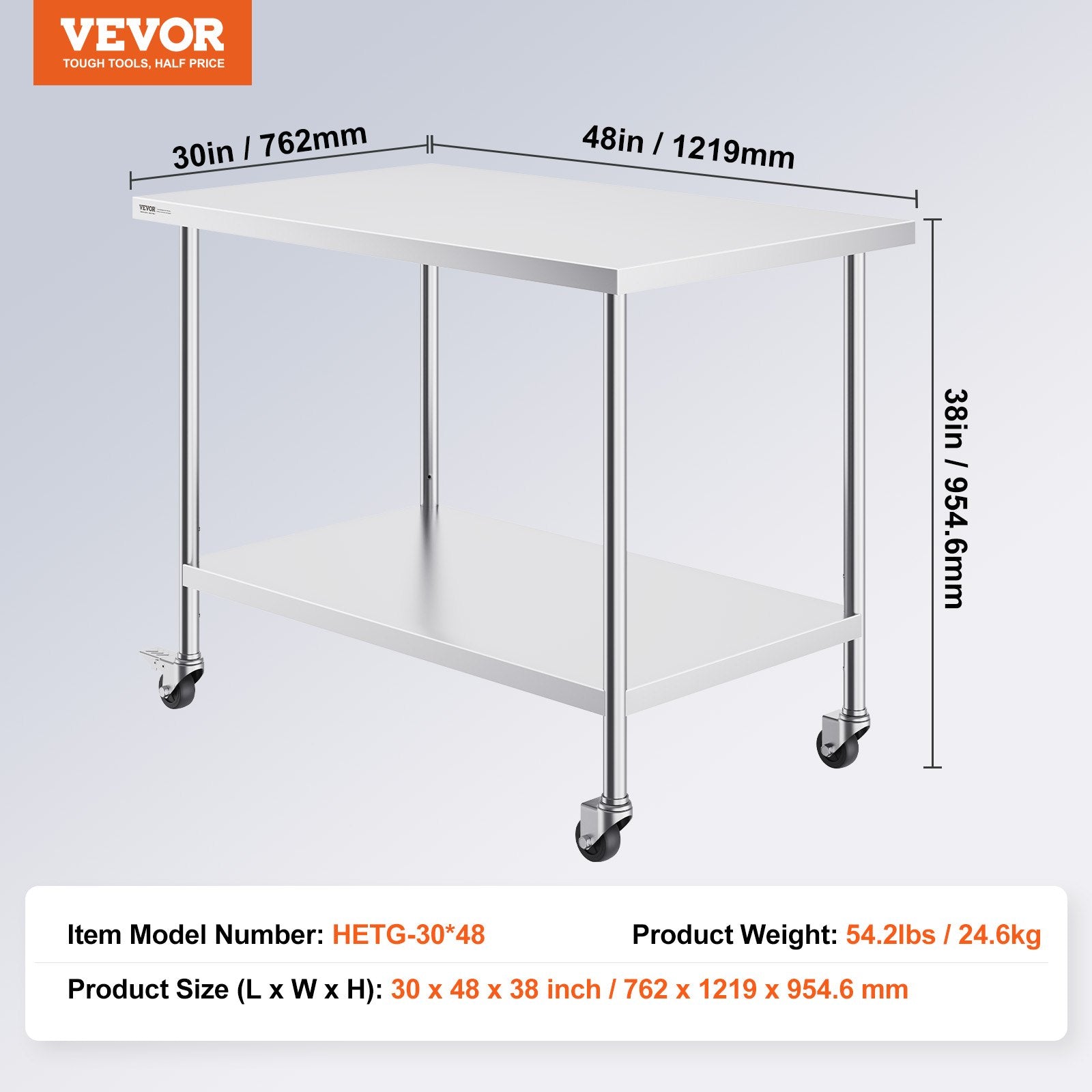 Nerūdijančio plieno darbo stalas VEVOR HETG-30*48, 762 x 1219 mm
