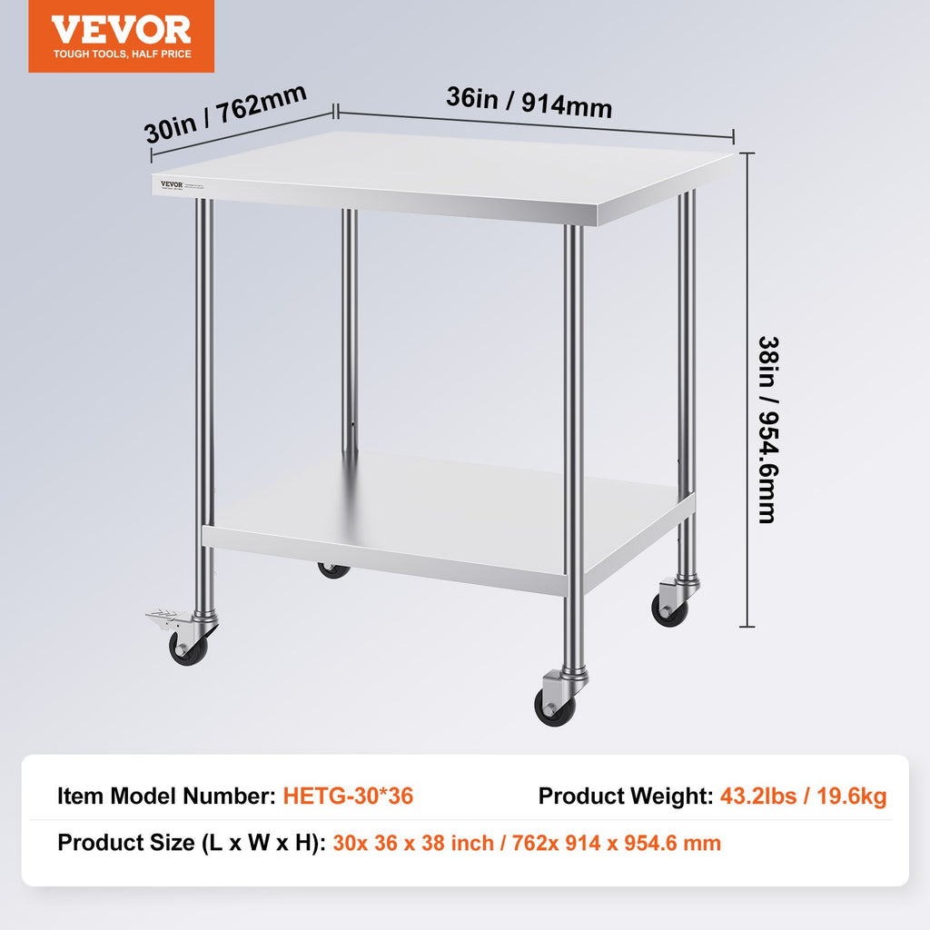 Nerūdijančio plieno darbo stalas VEVOR HETG-30*36, 762x914 mm