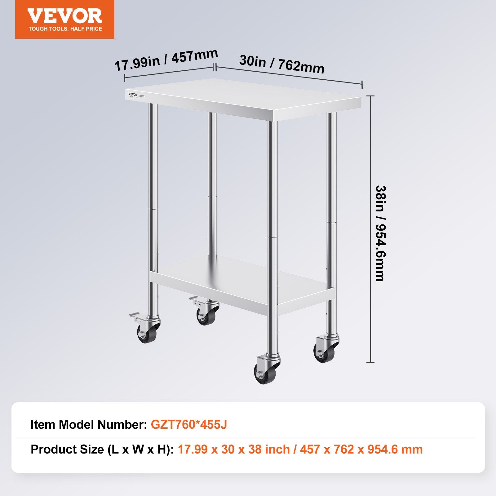 Nerūdijančio plieno darbo stalas VEVOR GZT760*455J, 762 x 457 mm