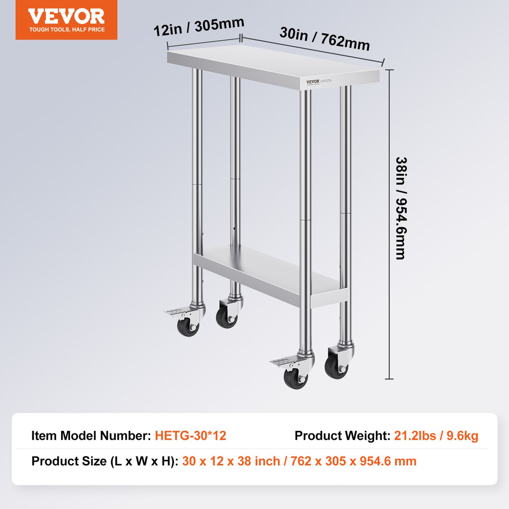 Nerūdijančio plieno darbo stalas VEVOR HETG-30*12, 762 x 305 mm