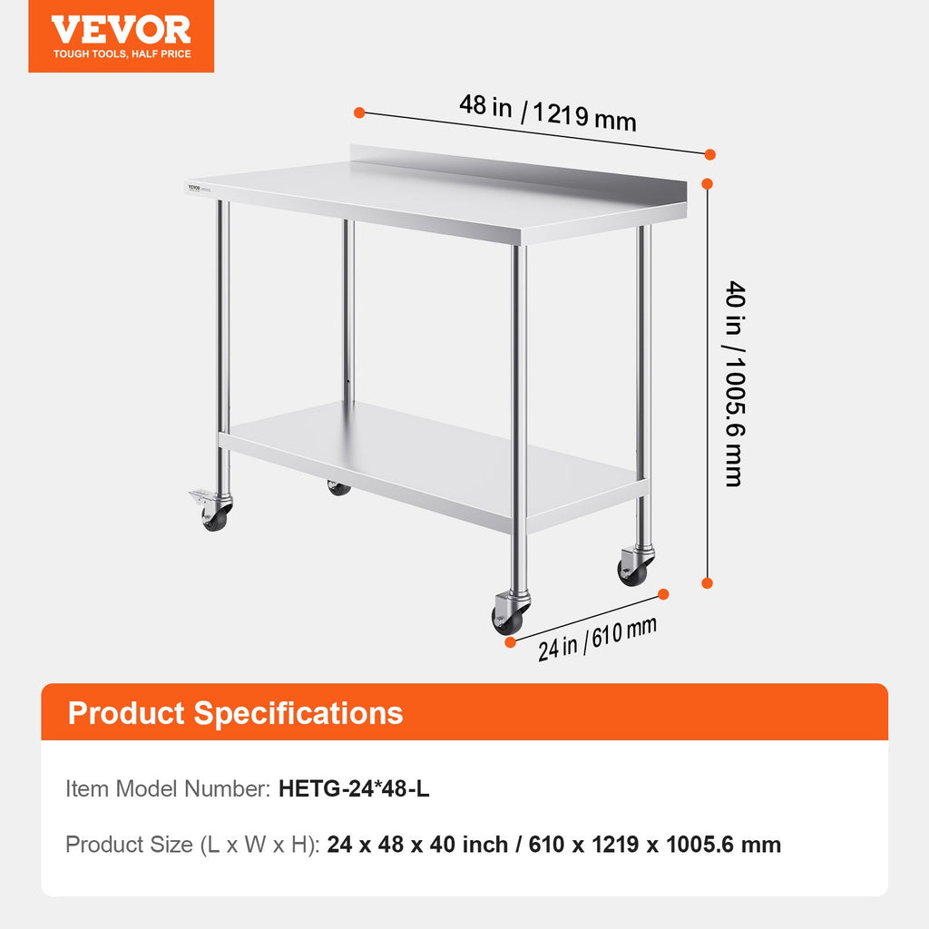 Nerūdijančio plieno darbo stalas VEVOR HETG-24*48-L, 610 x 1219 mm