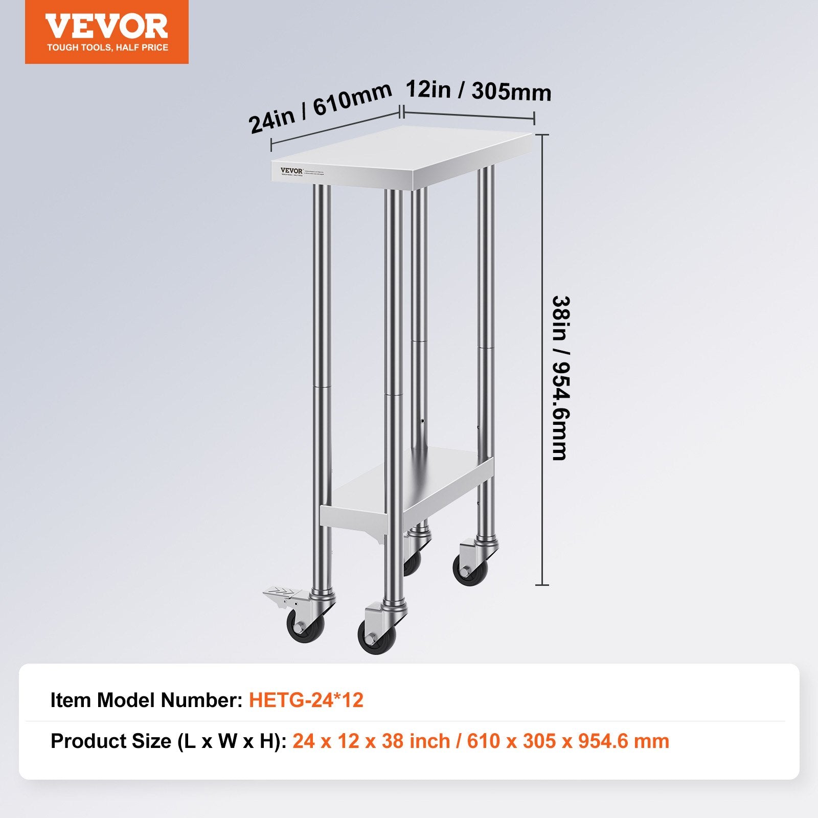 Nerūdijančio plieno darbo stalas VEVOR HETG-24*12, 610 x 350 mm