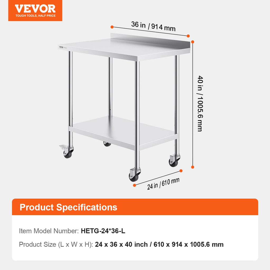 Nerūdijančio plieno darbo stalas VEVOR HETG-24*36-L, 610 x 914 mm