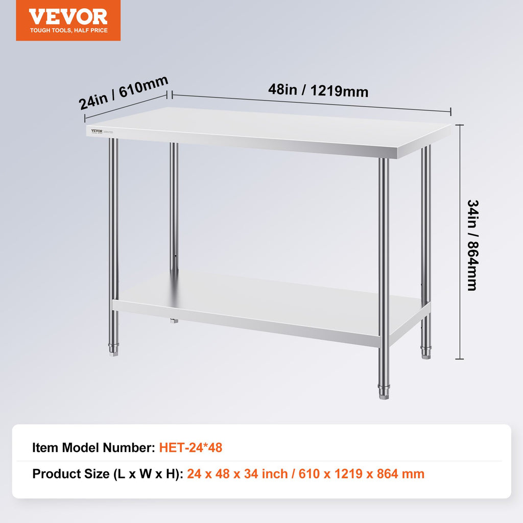 Nerūdijančio plieno darbo stalas VEVOR HET-24*48, 61x122x86 cm