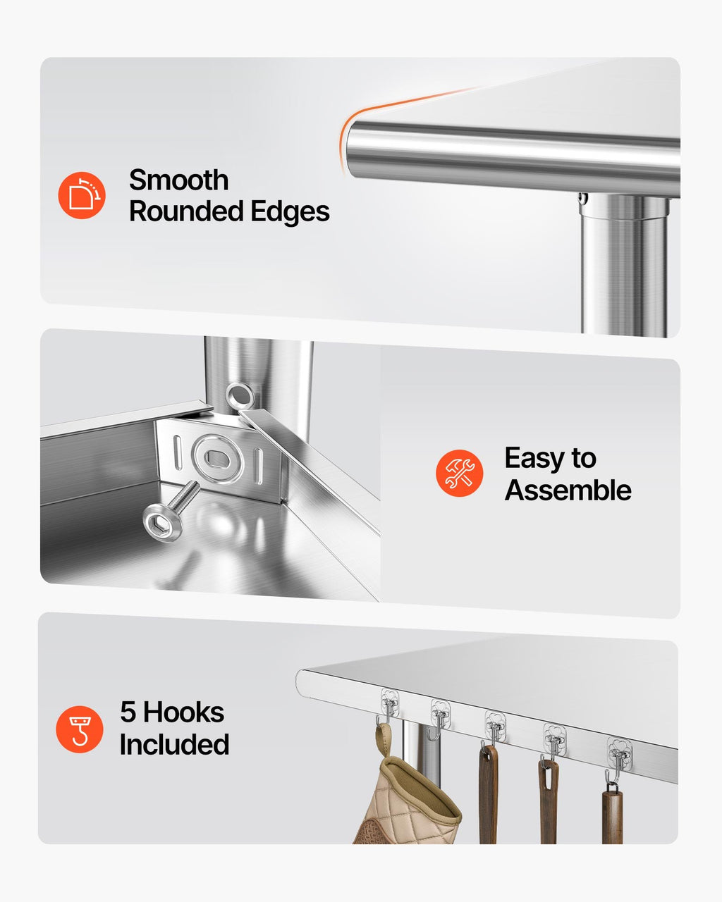 Nerūdijančio plieno darbo stalas VEVOR YH2-72, 61x183 cm