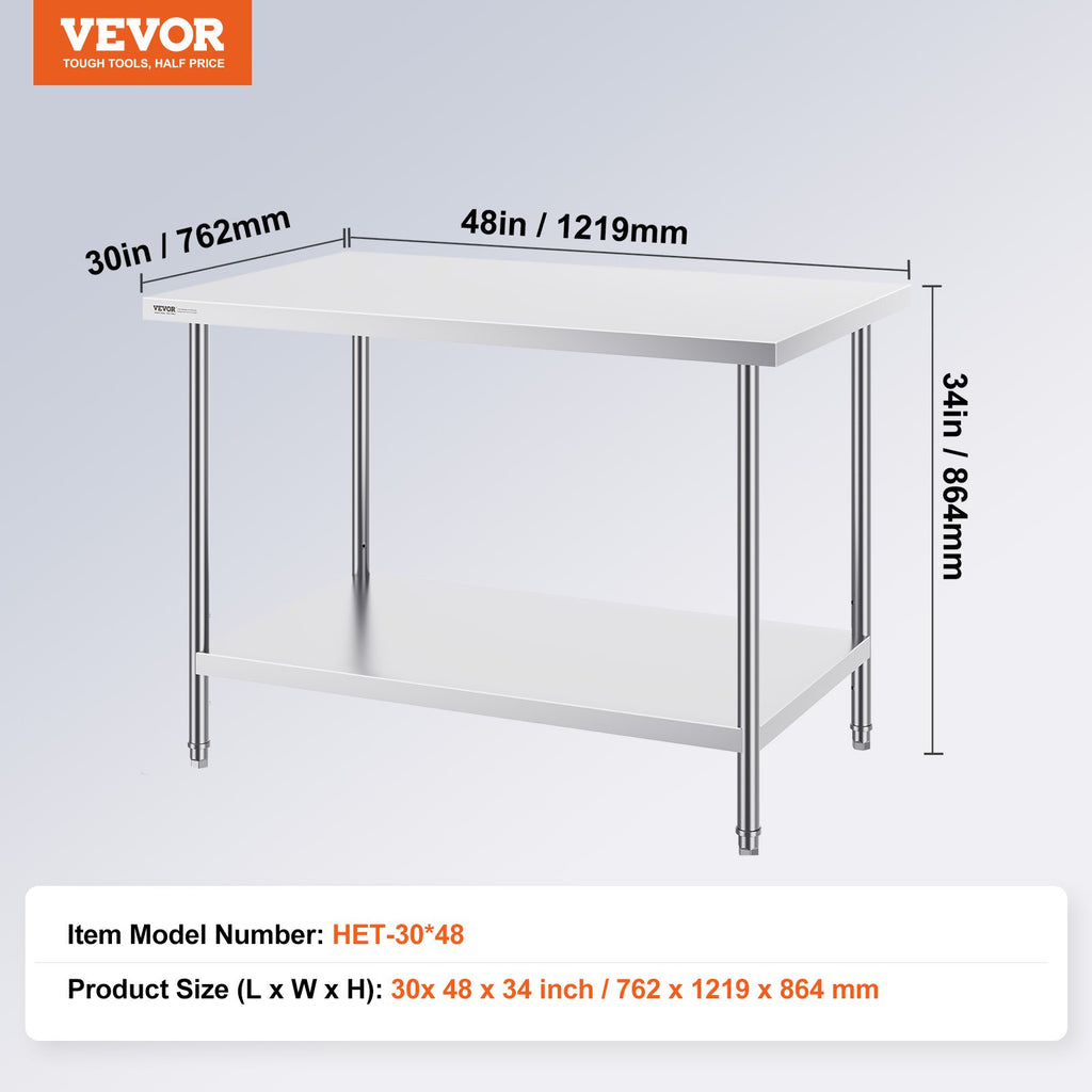 Nerūdijančio plieno paruošimo stalas VEVOR HET-30*48, 762 x 1219 mm