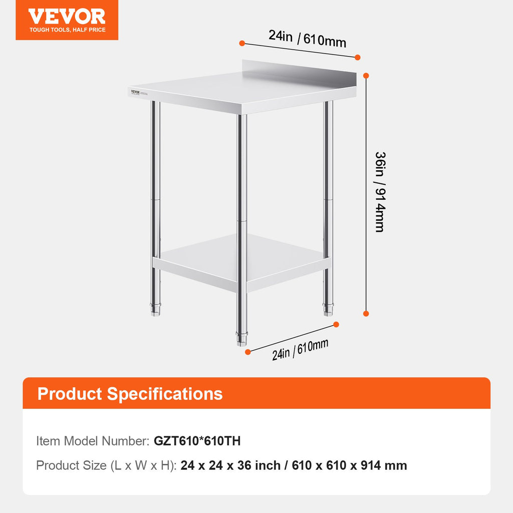 Nerūdijančio plieno darbo stalas VEVOR GZT610*610TH, 610 x 610 mm