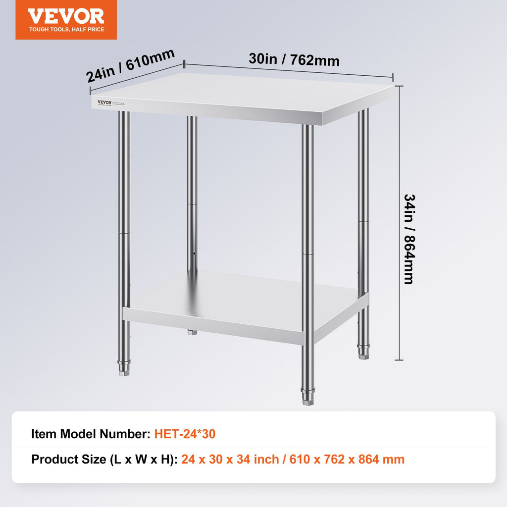 Nerūdijančio plieno darbo stalas VEVOR HET-24*30, 610 x 762 x 864 mm