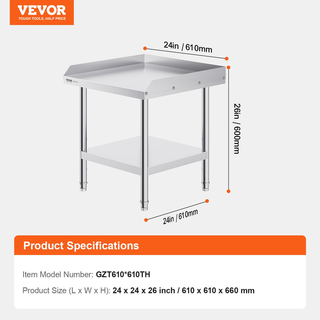 Nerūdijančio plieno darbo stalas VEVOR HET-24*24-3L, 610 x 610 x 660 mm