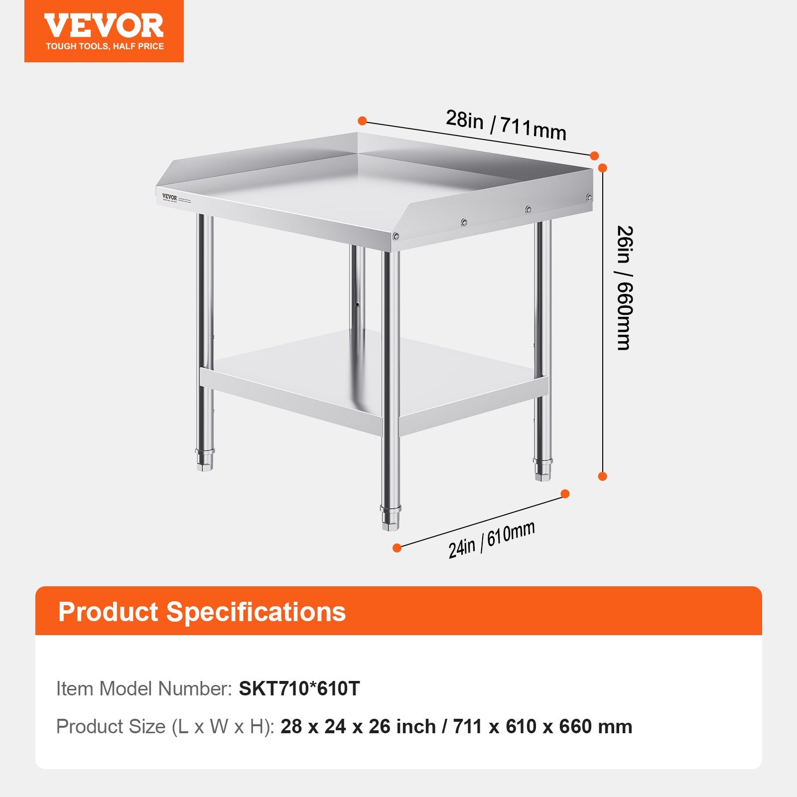 Nerūdijančio plieno darbo stalas VEVOR SKT710*610T, 61 x 71 x 66 cm