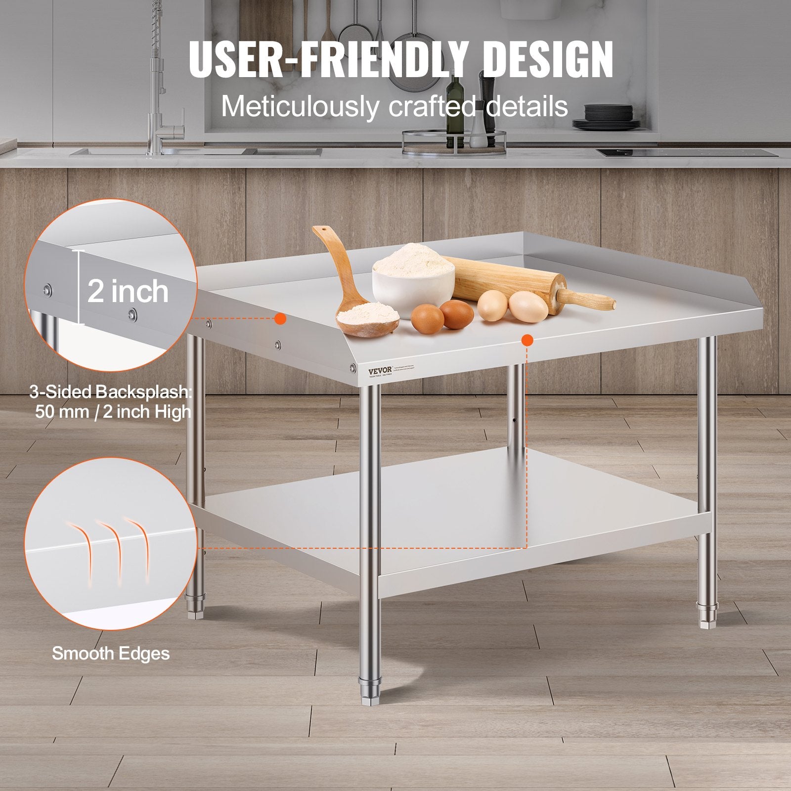 Nerūdijančio plieno darbo stalas VEVOR SKT910*760T, 76 x 91 cm