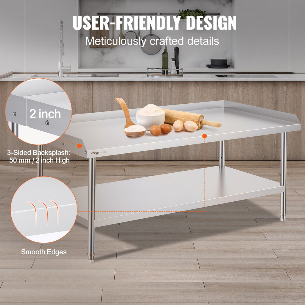 Nerūdijančio plieno darbo stalas VEVOR SKT1520*760T, 152 x 76 cm