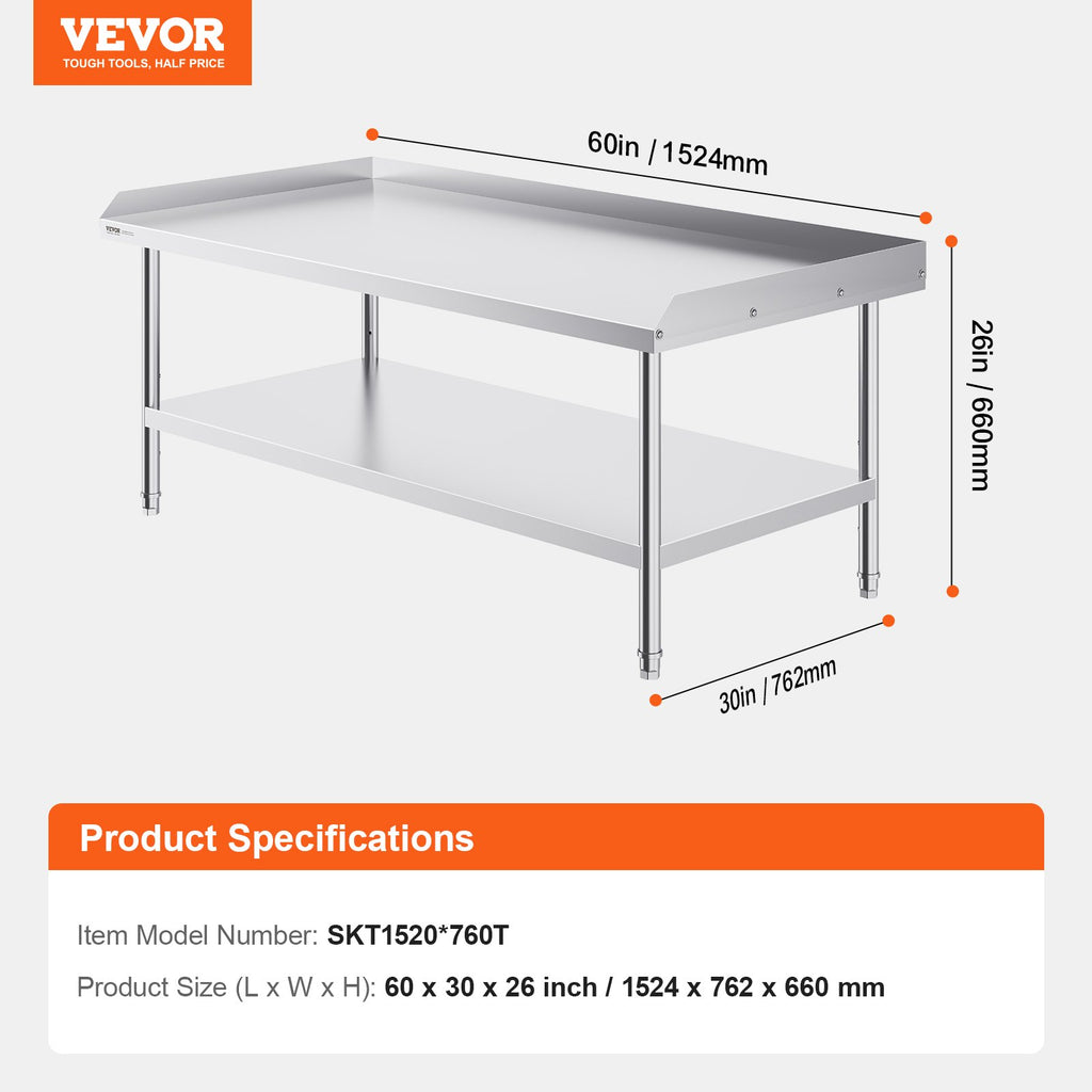 Nerūdijančio plieno darbo stalas VEVOR SKT1520*760T, 152 x 76 cm