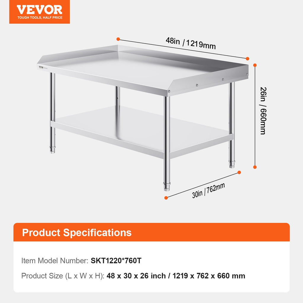 Nerūdijančio plieno darbo stalas VEVOR SKT1220*760T, 762 x 1219 mm