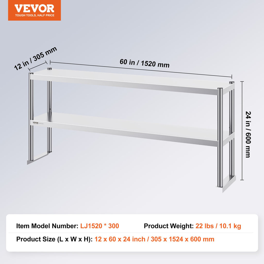 Dviguba nerūdijančio plieno lentyna VEVOR LJ1520*300, 152 cm ilgio