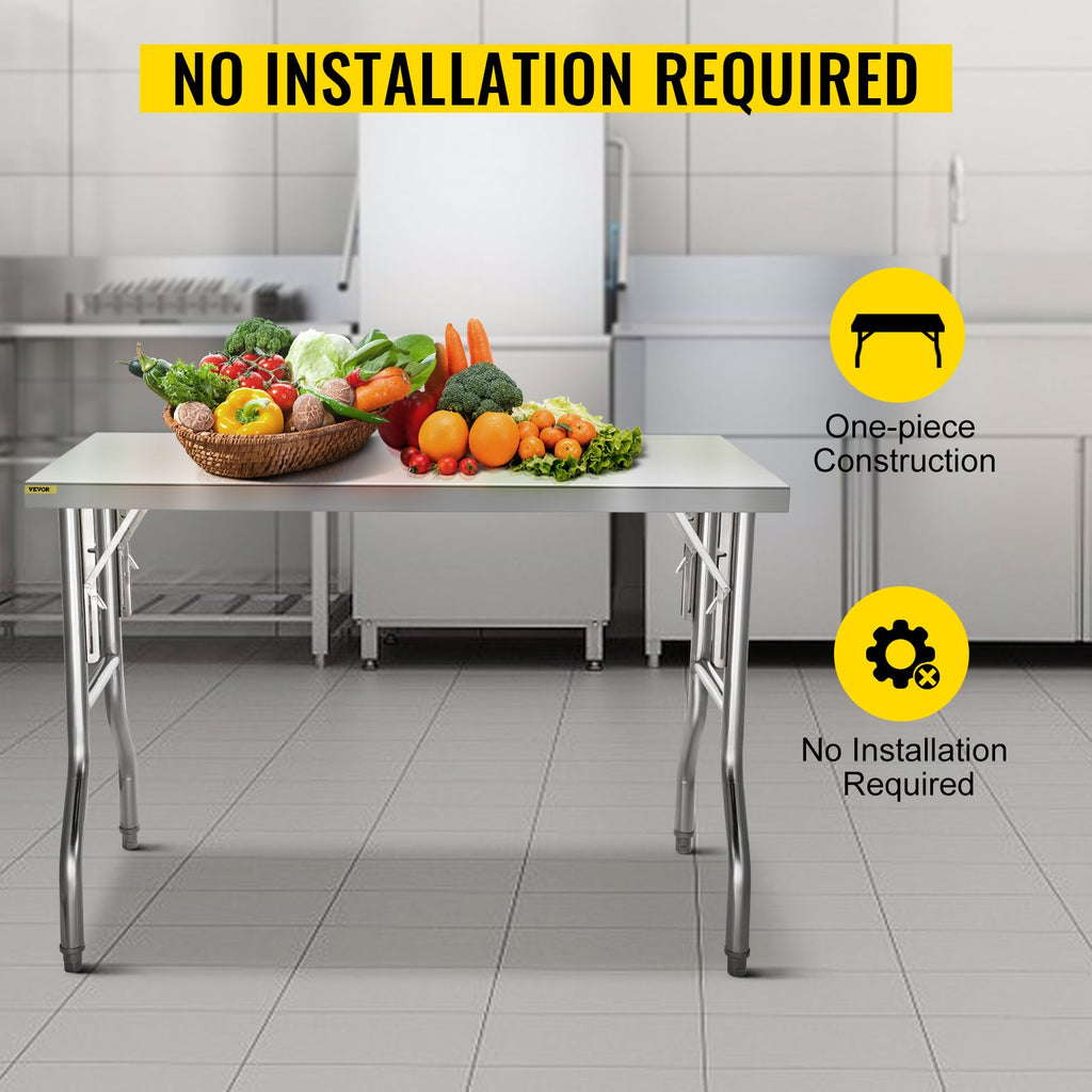 Sulankstomas nerūdijančio plieno darbo stalas VEVOR ZDGZT122*61, 122x61 cm